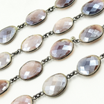 Load image into Gallery viewer, Coated Chocolate Moonstone Organic Shape Bezel Oxidized Wire Chain.