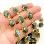 Load image into Gallery viewer, Labradorite Organic Shape Bezel Gold Plated Wire Chain