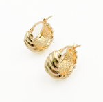 Load image into Gallery viewer, 15850013653. 14K Solid Gold Ribbed Hollow Hoop Earrings