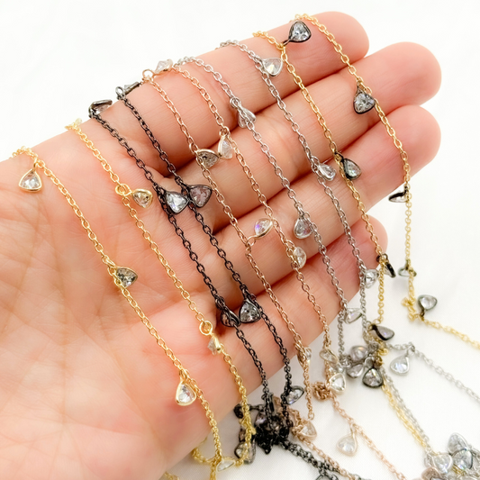 Cubic Zirconia Triangle 4mm Shape Dangle Chain