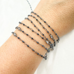 Load image into Gallery viewer, Coated Black Spinel & Round CZ Wire Wrap Chain
