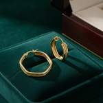Load image into Gallery viewer, 15850023956. 14K Solid Gold Smooth and Textured Hexagonal Hollow Hoop Earrings