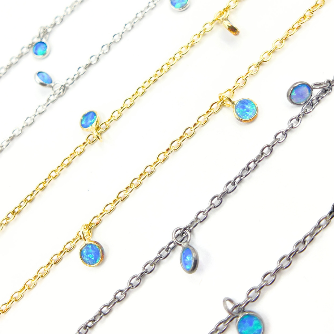 Created Blue Opal Round Shape Dangle Chain