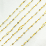 Load image into Gallery viewer, Coated Labradorite & Round CZ Wire Wrap Chain made with Gold Plated 925 Sterling Silver.