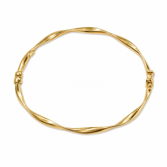 Bangle3. 14K Gold Twisted Hollow Bangle Bracelet