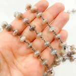 Load image into Gallery viewer, Coated Taupe Smooth Moonstone Oxidized Wire Chain.