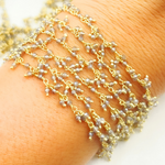 Load image into Gallery viewer, Coated Grey Moonstone Cluster Dangle Gold Plated Wire Chain.