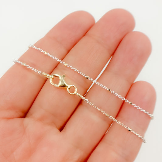 White Sterling Silver Chain with Gold Plated Cubes