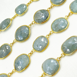 Load image into Gallery viewer, Coated Aquamarine Organic Shape Bezel Gold Plated Wire Chain