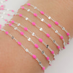 Load image into Gallery viewer, Sterling Silver Pink Color Enamel Marina Link Chain