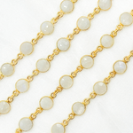 Load image into Gallery viewer, White Moonstone Round Shape Bezel Gold Plated Wire Chain.