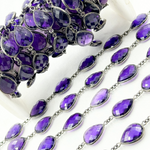 Load image into Gallery viewer, Hydro Amethyst Quartz Pear Shape Bezel Oxidized Wire Chain.