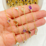 Load image into Gallery viewer, Multi Gemstone Organic Shape Gold Plated Connected Wire Chain