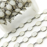 Load image into Gallery viewer, White Moonstone Round Shape Bezel Oxidized Wire Chain