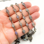 Load image into Gallery viewer, Labradorite Cut Pear Shape Bezel Oxidized Wire Chain