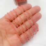 Load image into Gallery viewer, Sterling Silver Gold Plated Pink Enamel Cable Link Chain