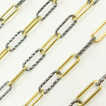 Load image into Gallery viewer, Gold Plated & Black Rhodium 925 Sterling Silver Smooth & Diamond Cut Paperclip Chain