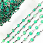 Load image into Gallery viewer, Green Onyx Round Shape Bezel Oxidized 925 Sterling Silver Wire Chain.