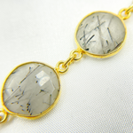 Load image into Gallery viewer, Black Rutile Organic Shape Bezel Gold Plated Wire Chain.