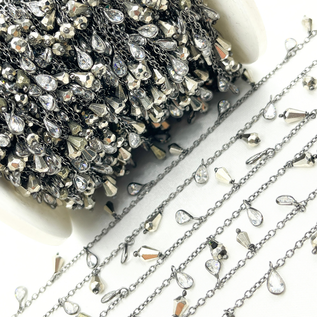 Pyrite with CZ Oxidized Wire Wrap Chain