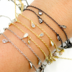 Load image into Gallery viewer, Created White Opal + CZ Pear Shape Dangle Chain