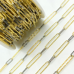 Load image into Gallery viewer, 925 Sterling Silver Two Tone (Yellow Gold, Black Rhodium) Diamond Cut Paperclip Chain
