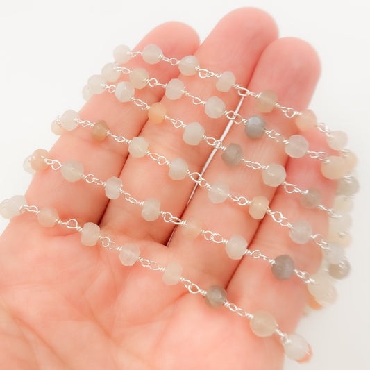 Multi Moonstone Sterling Silver Wire Chain