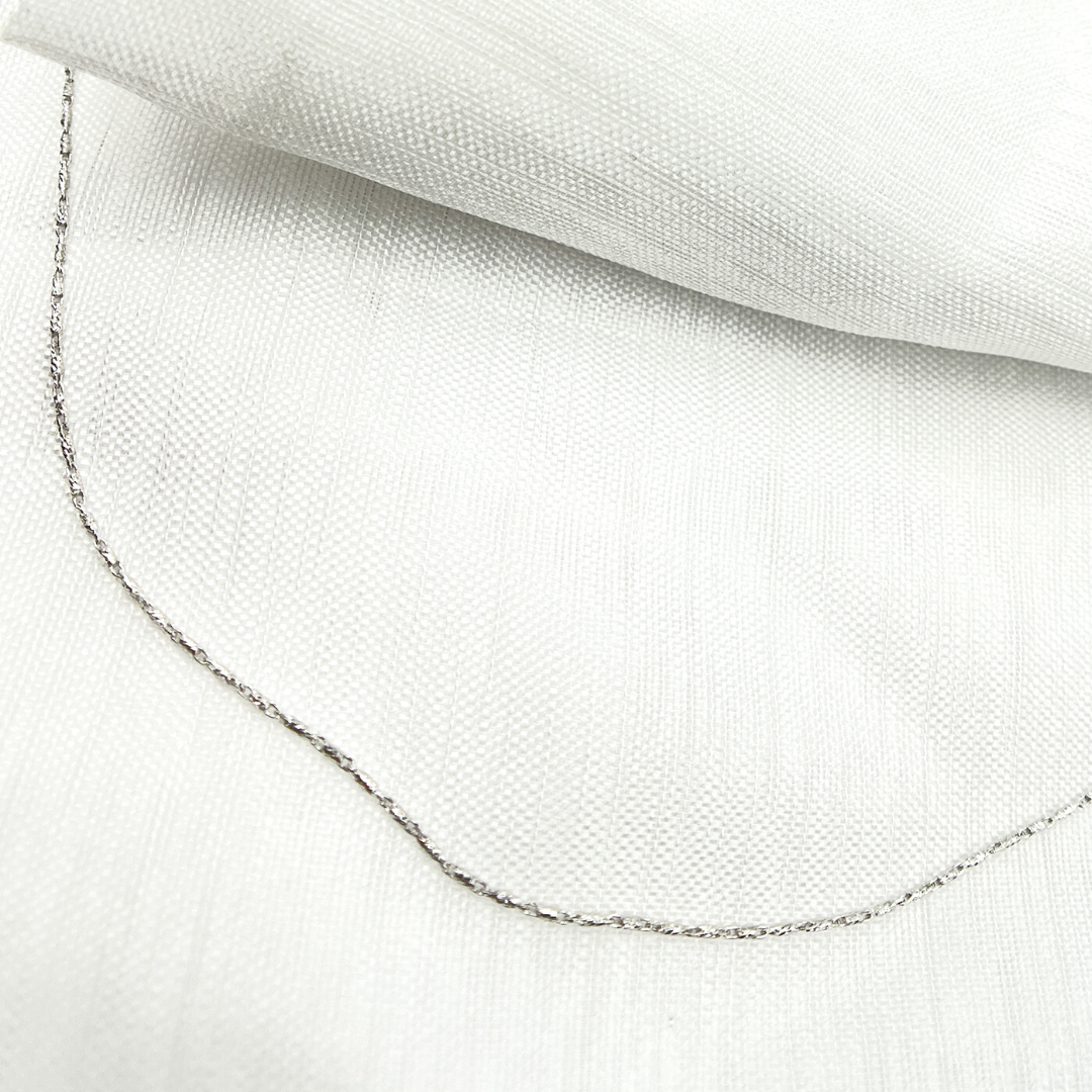 14K Solid White Gold Diamond Cut Bar Chain