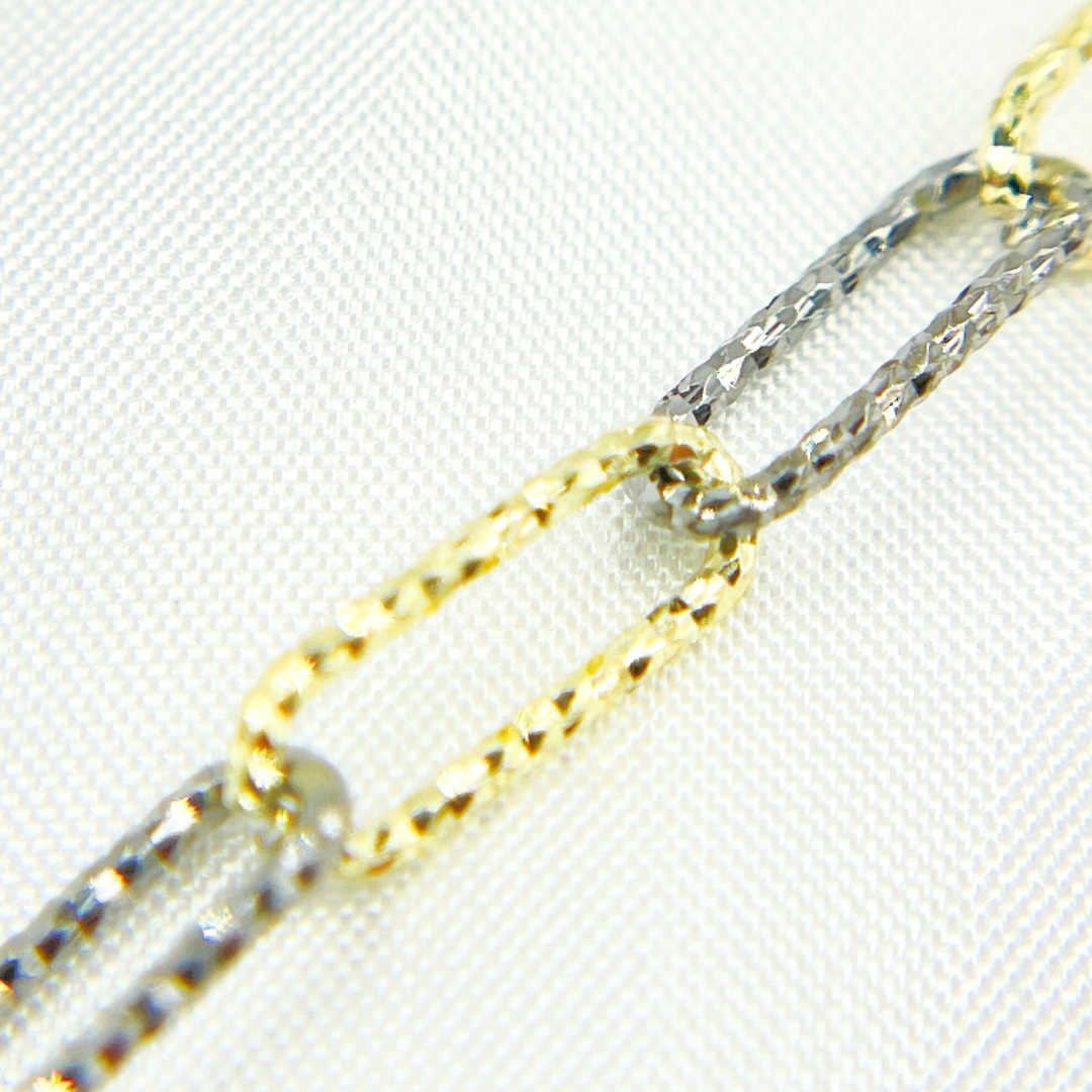 Gold Plated and Black Rhodium Sterling Silver Diamond Cut Paperclip Chain