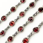 Load image into Gallery viewer, Garnet Round Shape Bezel Oxidized Wire Chain