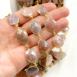 Load image into Gallery viewer, Coated Peach Moonstone Organic Shape Bezel Gold Plated Silver Wire Chain