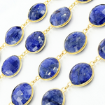 Load image into Gallery viewer, Dyed Sapphire Round Shape Bezel Gold Plated Wire Chain.