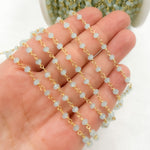 Load image into Gallery viewer, Aqua Color Chalcedony Gold Plated 925 Sterling Silver Wire Chain.