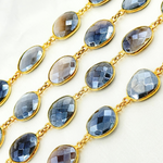 Load image into Gallery viewer, Coated Grey Moonstone Organic Shape Bezel Gold Plated Wire Chain.