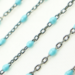 Load image into Gallery viewer, Oxidized Sterling Silver Enamel Turquoise Color Cable Chain
