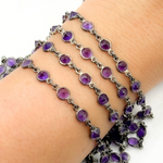 Load image into Gallery viewer, Amethyst Round Shape Bezel Oxidized Wire Chain