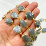 Load image into Gallery viewer, Coated Aquamarine Organic Shape Bezel Gold Plated Wire Chain