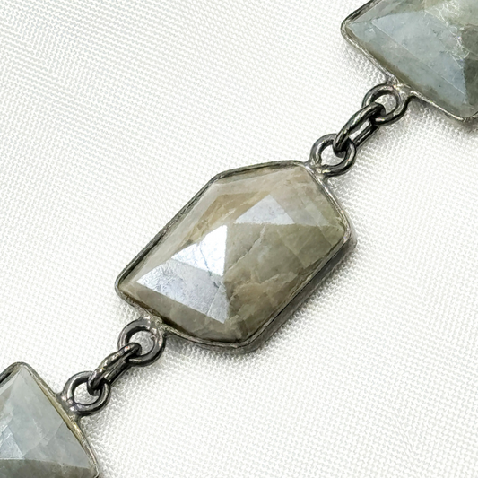 Coated Milky Aquamarine Organic Shape Bezel Oxidized Wire Chain