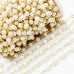Load image into Gallery viewer, Round White Freshwater Pearl Gold Plated Wire Wrap Chain. PRL21