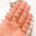 Load image into Gallery viewer, Sterling Silver Diamond Cut Long Rose Gold Plated & Short Black Rhodium Paperclip Chain