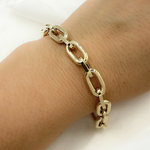 Load image into Gallery viewer, 14K Solid Yellow Hollow Gold Smooth & Flat Oval Link Bracelet