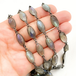 Load image into Gallery viewer, Labradorite Oval Shape Bezel Oxidized Wire Chain.
