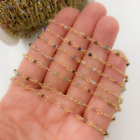 Gold Plated Sterling Silver Multi Gemstone Wire Chain