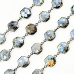 Load image into Gallery viewer, Coated Labradorite Hexagon Shape Bezel Oxidized Wire Chain
