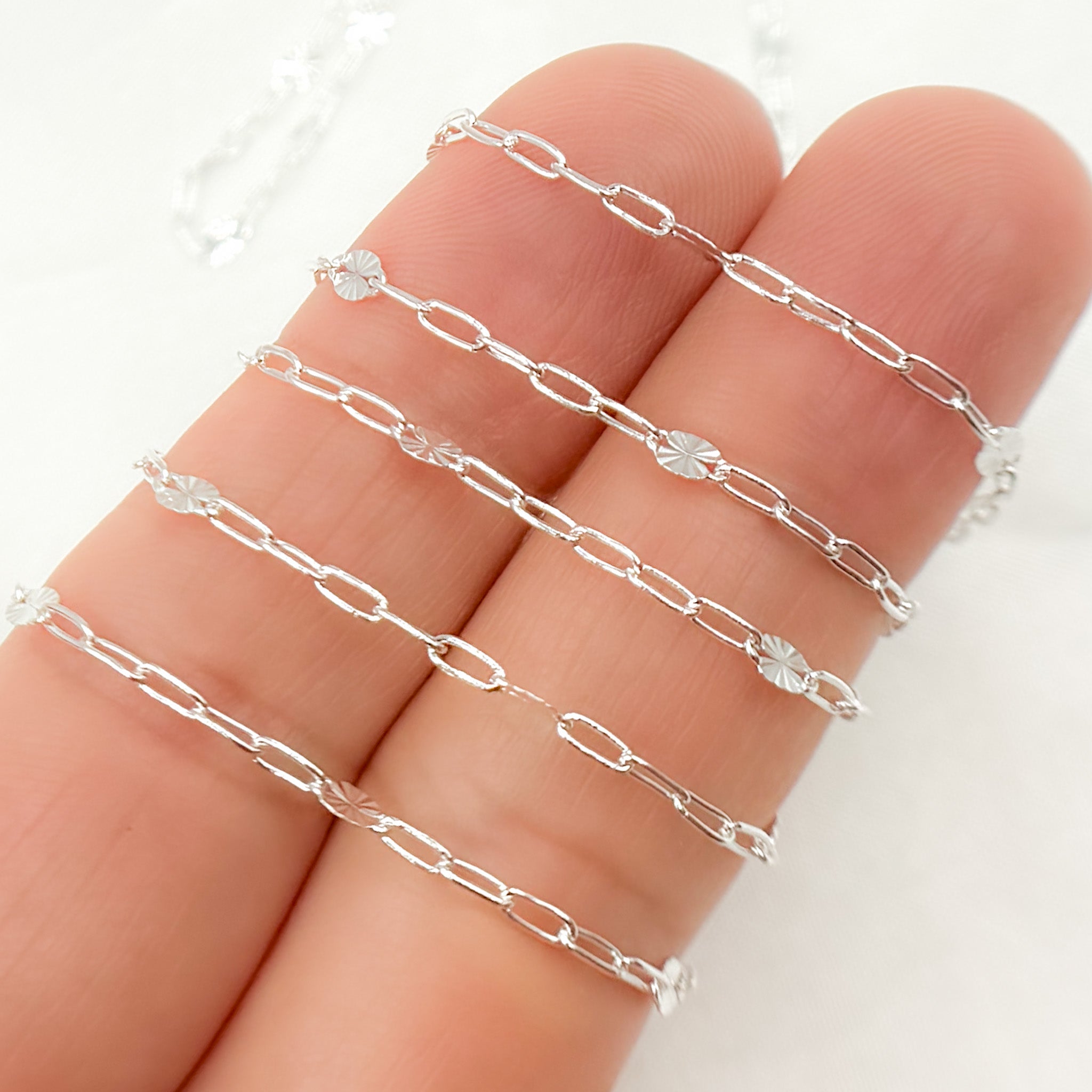 Sterling Silver Smooth Paperclip and Diamond Cut Marina Link Chain