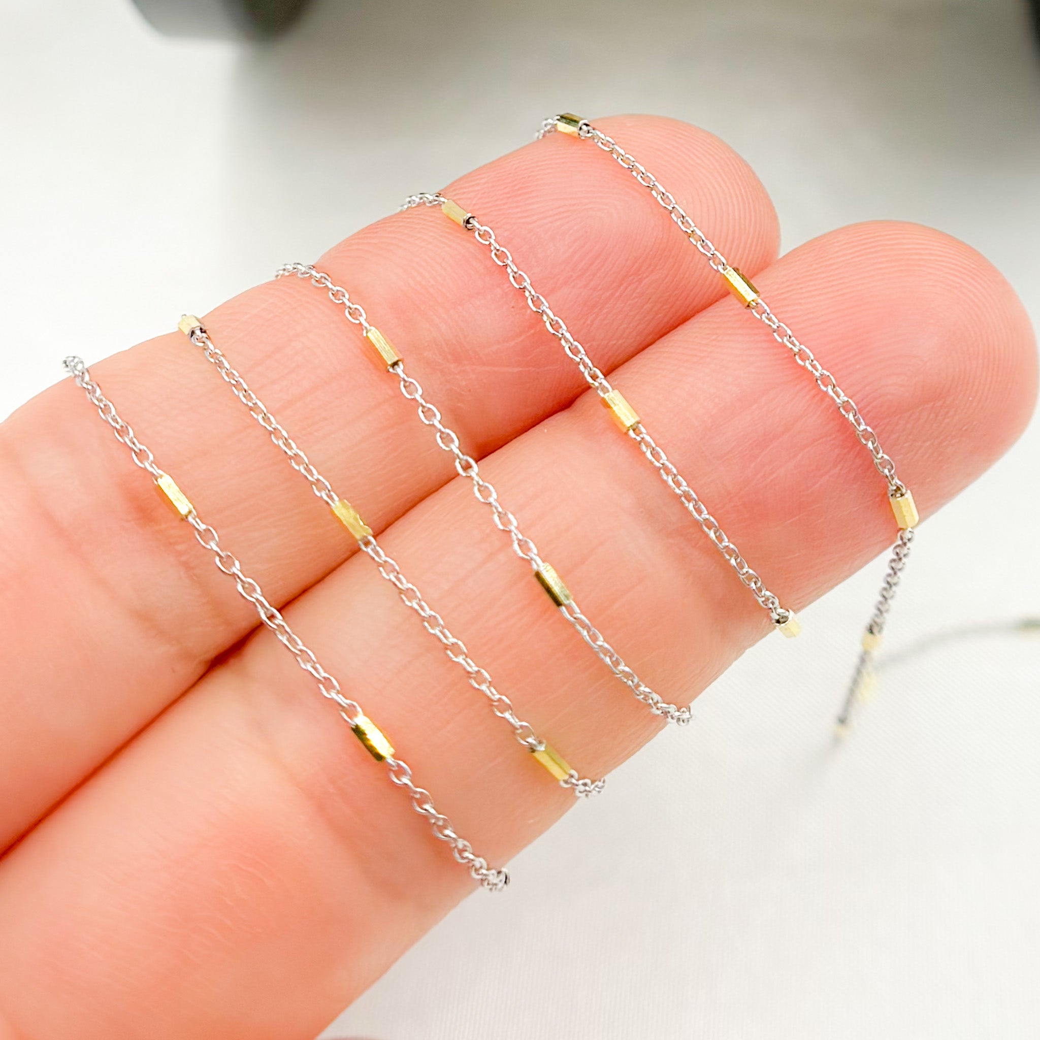 14k Solid Gold Satellite Bars Chain