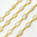 Load image into Gallery viewer, White Moonstone Organic Shape Bezel Gold Plated Wire Chain.