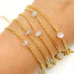 Load image into Gallery viewer, White Moonstone Rondel Shape Gold Plated Wire Chain.