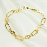 Load image into Gallery viewer, 14k Solid Yellow Hollow Gold Flat Oval Link & Flat Marina Link Bracelet