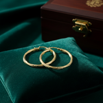 Load image into Gallery viewer, GER60. 14K Solid Gold Engraved Tornado Hollow Hoop Earrings